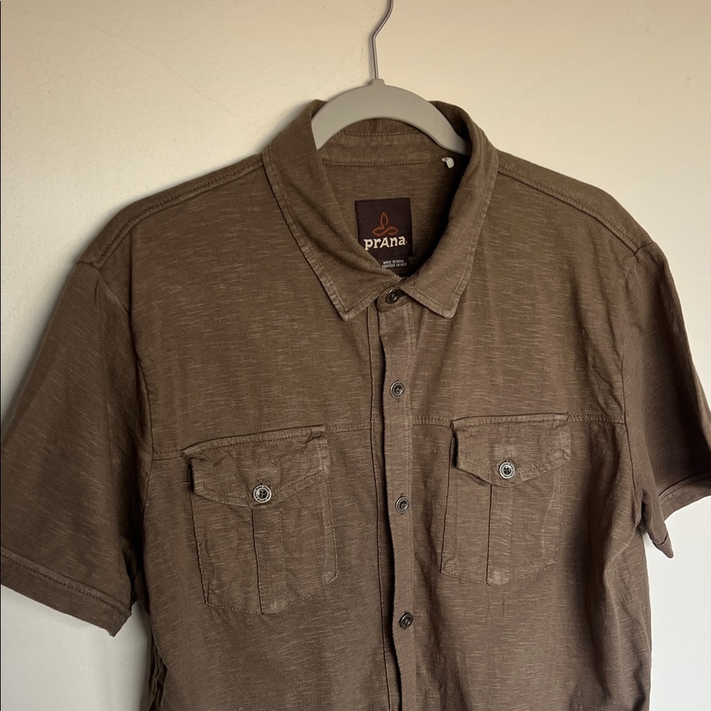 Prana Men's Casual Tan Button Down Shirt